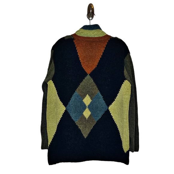 Vintage Grandpa Sweater Preppy Argyle Plaid Colorblock Y2K Multicolor SZ Large - Picture 2 of 15